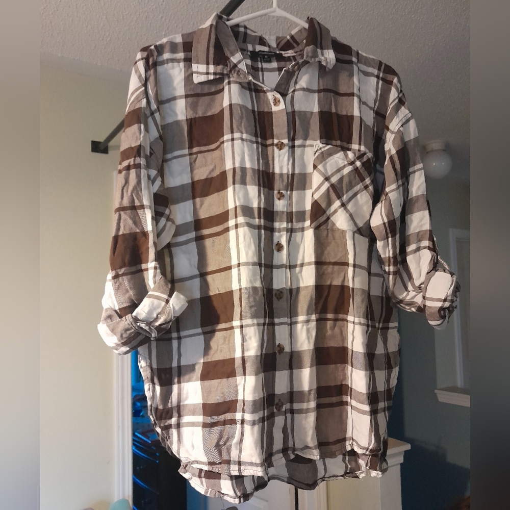 Ambiance Brown and White Plaid Shirt